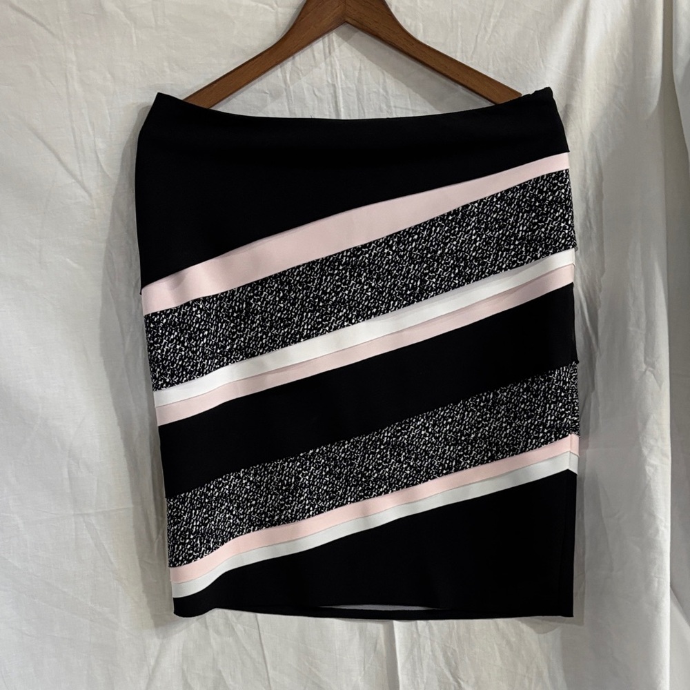 Black Pencil Skirt with Pink and White Stripes WHITE HOUSE BLACK MARKET Size 8